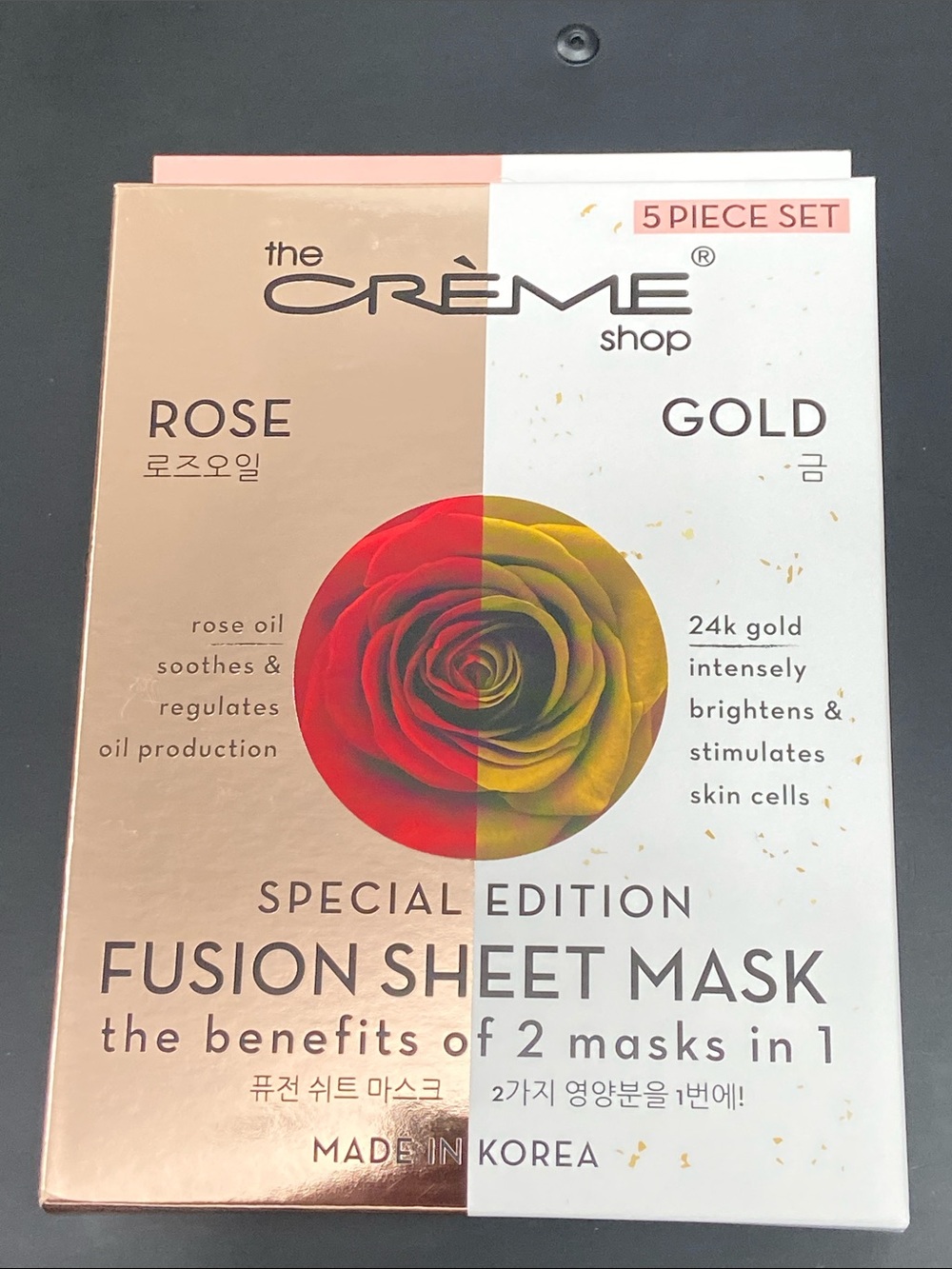 The Crème Shop Special Edition Rose & Gold Fusion Sheet Mask set of 5 box